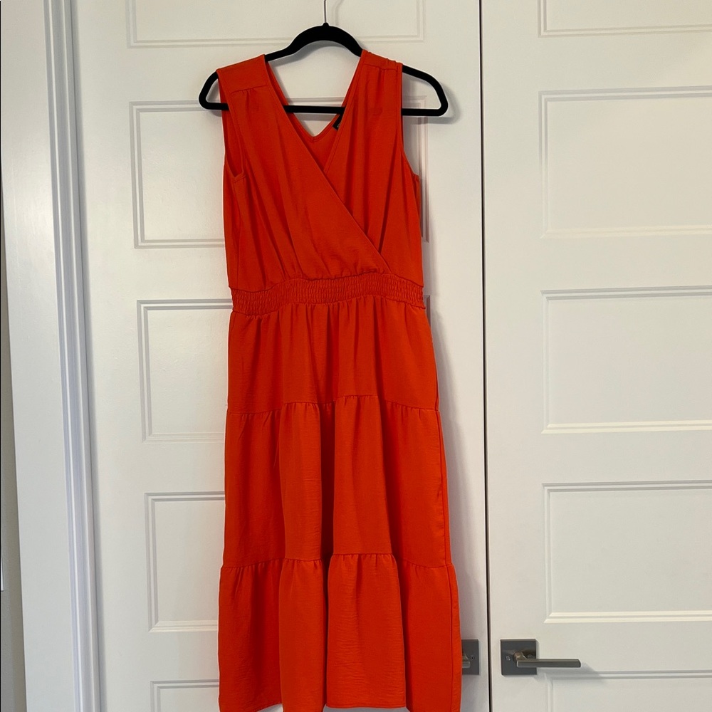 Nina Leonard Bold Orange Midi Dress